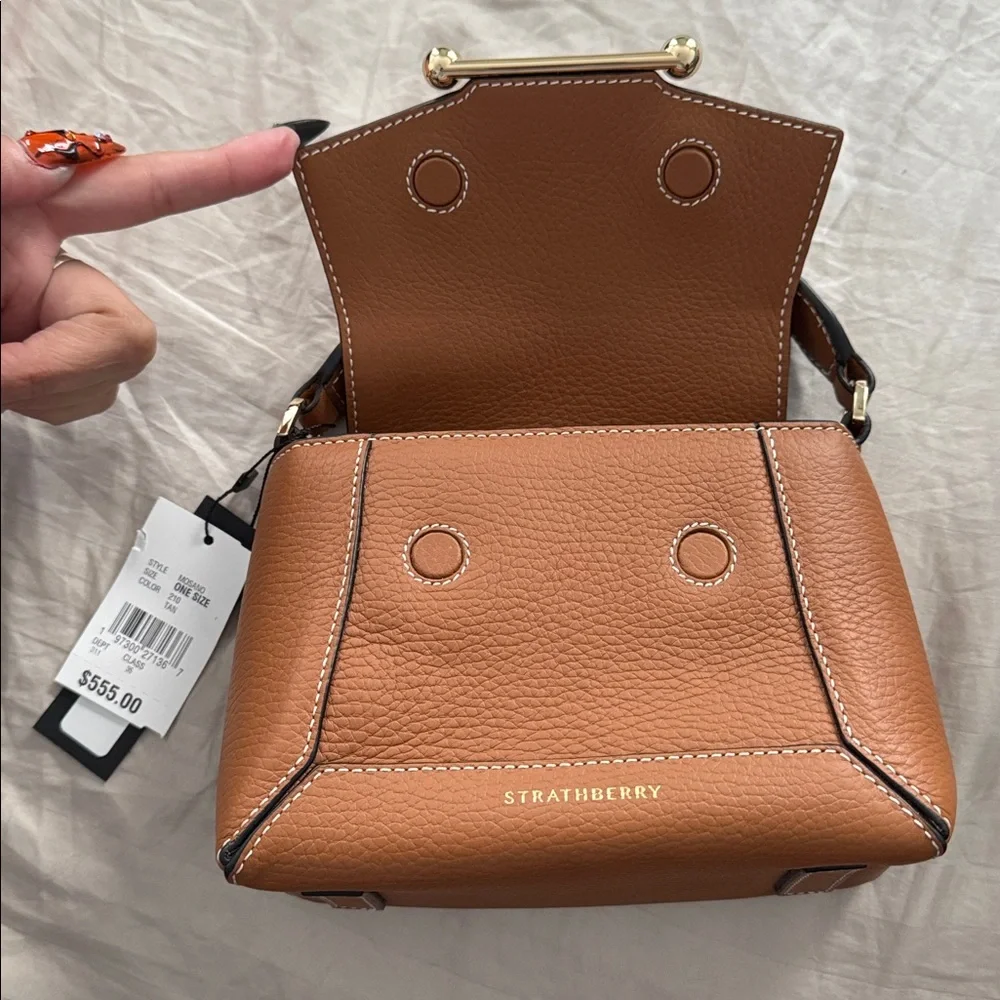 Strathberry Mosaic Nano Leather Mini Tote in tan with vanilla stitching NWT - Picture 11 of 17